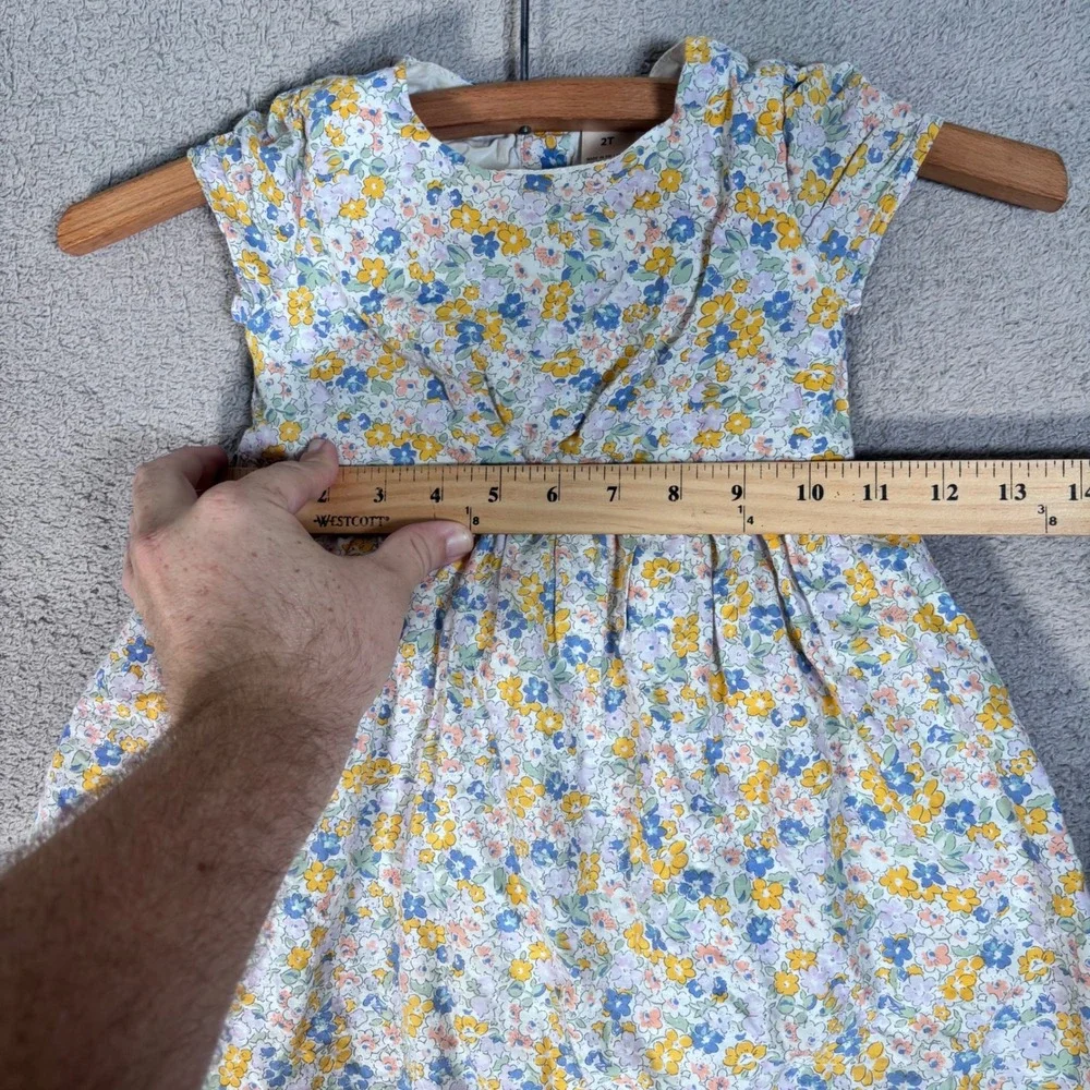 OshKosh‎ B'gosh Twirl Spring Dress Girls 2T Floral Print Yellow Bow Button Back